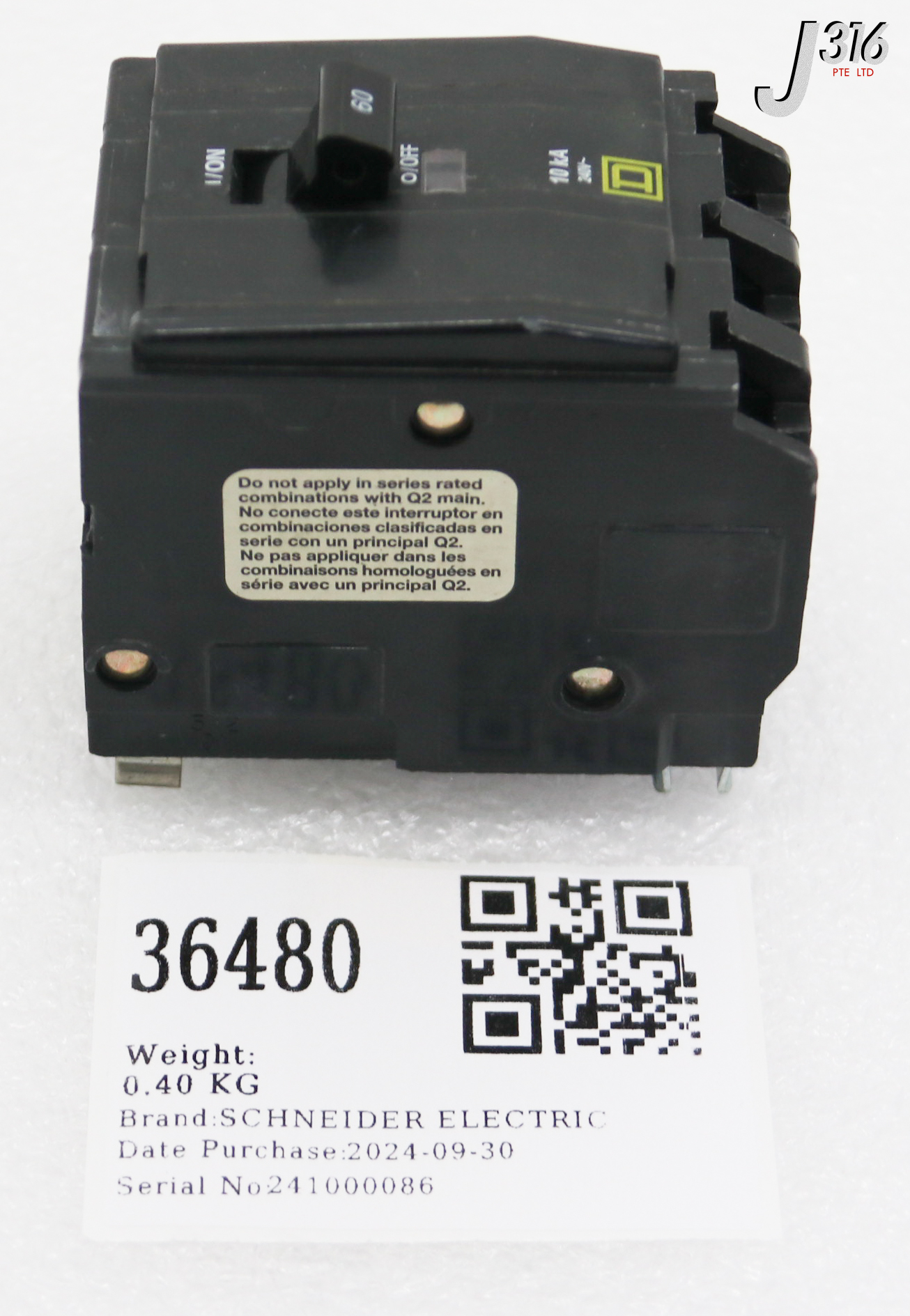 タケ 36480 SCHNEIDER ELECTRIC 3-POLE CIRCUIT BREAKER, 60A, 10kA, SQUARE